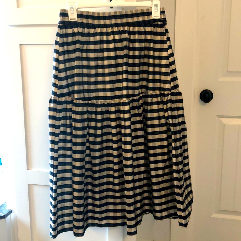 H&M Navy and Cream checked midi skirt